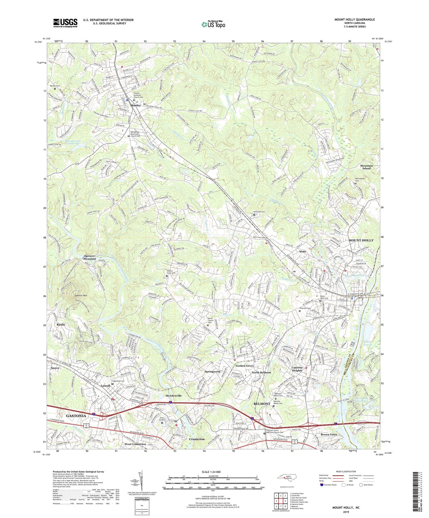 Mount Holly North Carolina US Topo Map Image