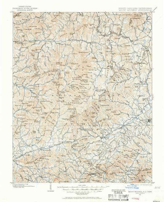 Historic 1900 Mount Mitchell North Carolina 30'x30' Topo Map Image