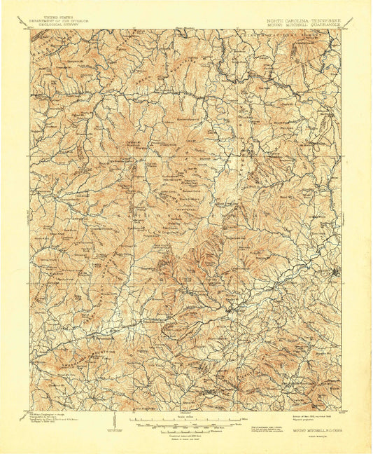 Historic 1902 Mount Mitchell North Carolina 30'x30' Topo Map Image