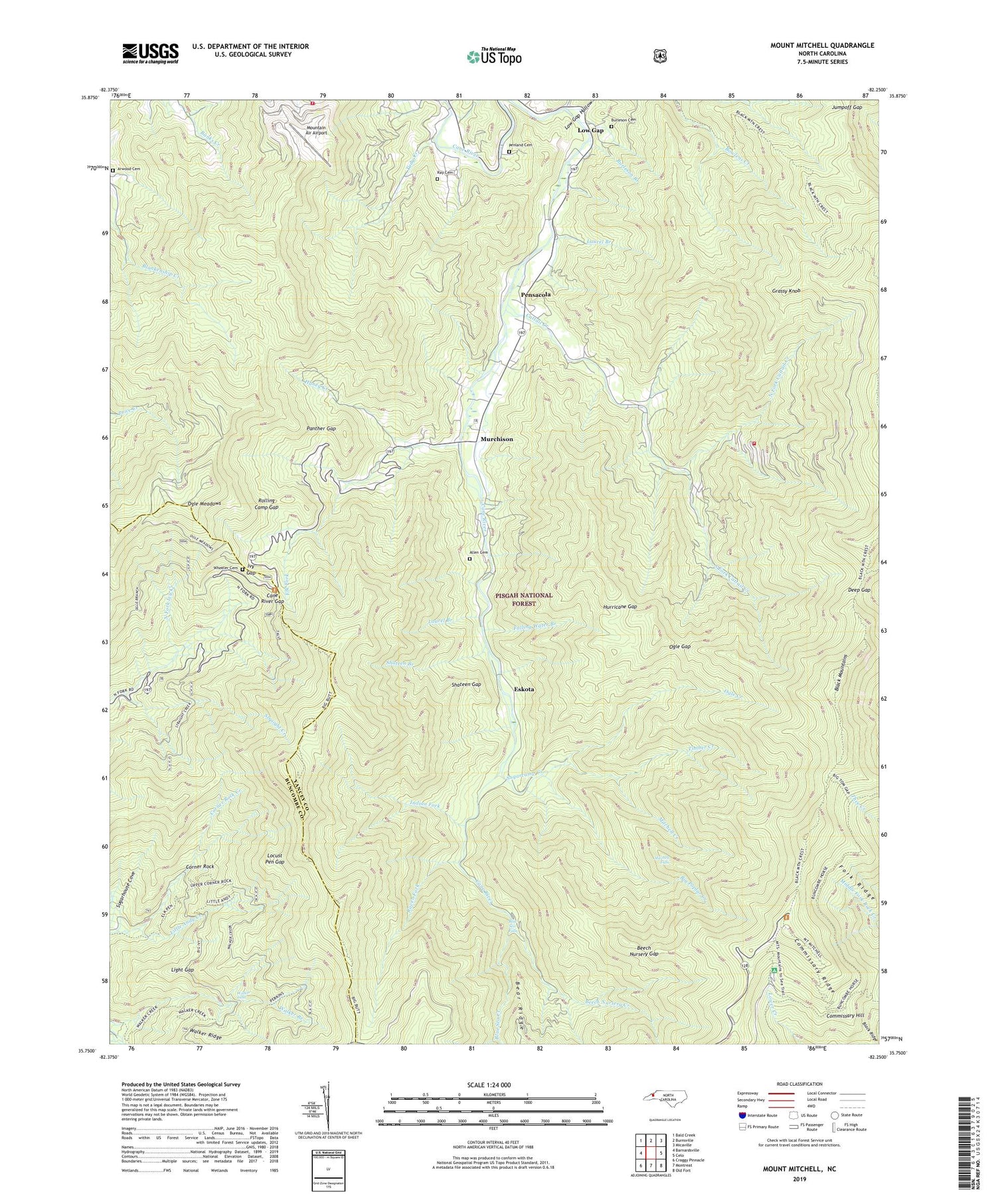 Mount Mitchell North Carolina US Topo Map Image