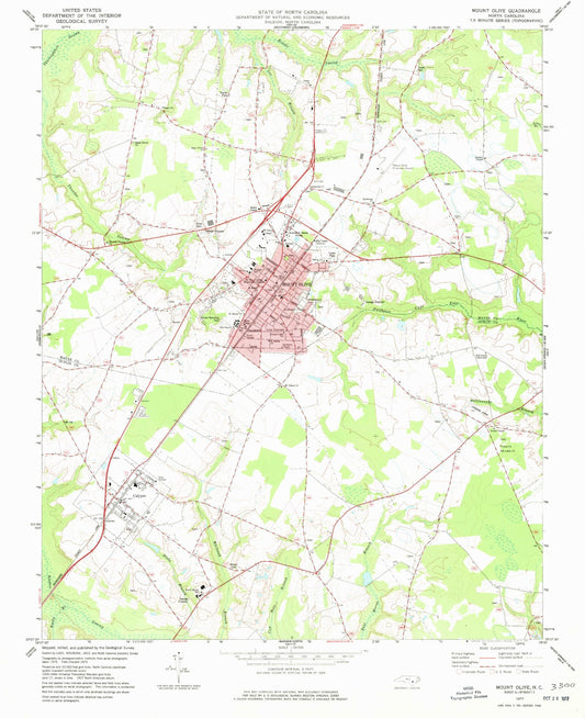 Classic USGS Mount Olive North Carolina 7.5'x7.5' Topo Map Image