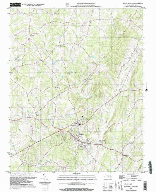 Classic USGS Mount Pleasant North Carolina 7.5'x7.5' Topo Map Image