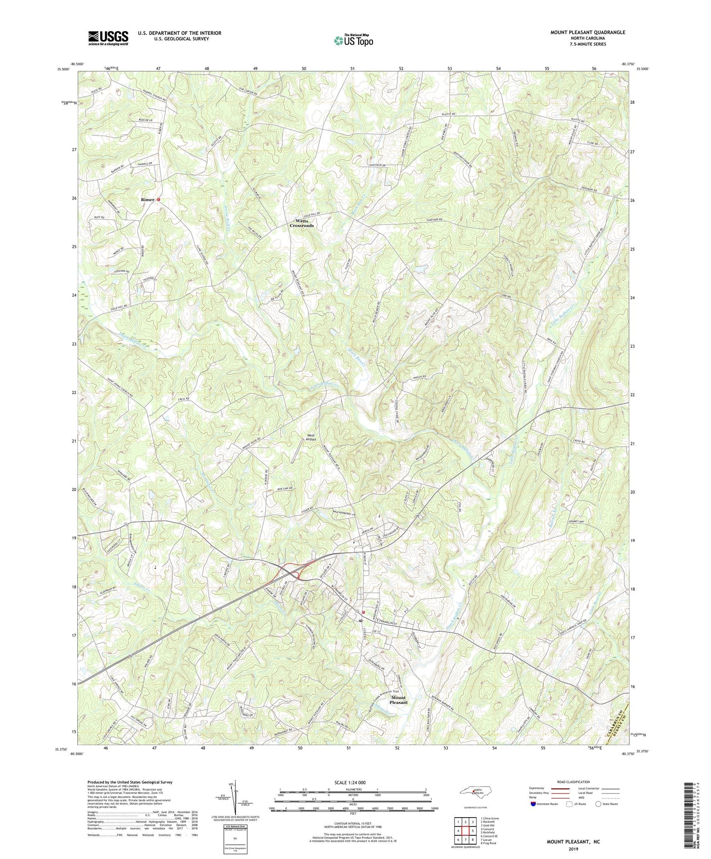 Mount Pleasant North Carolina US Topo Map Image