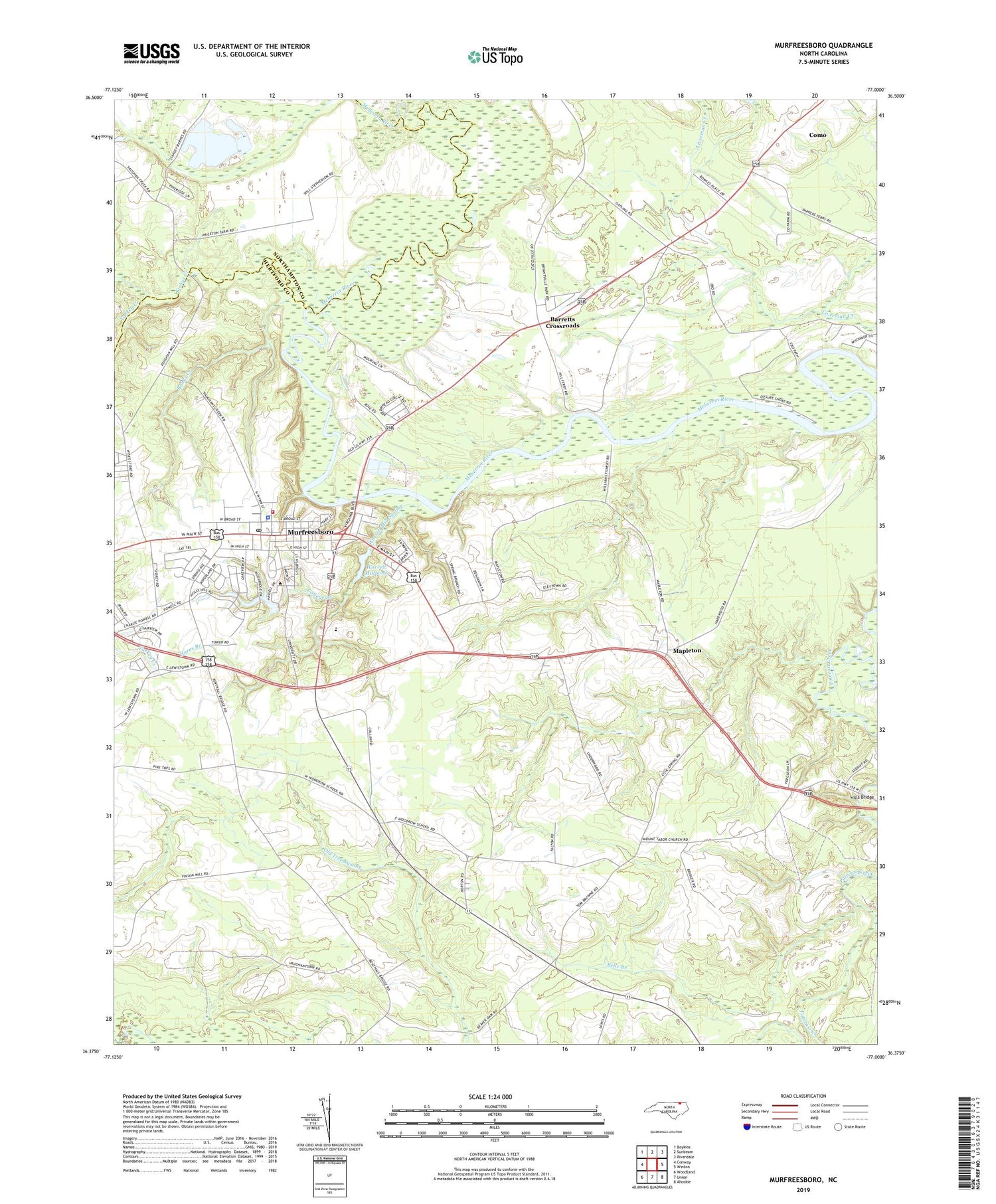Murfreesboro North Carolina US Topo Map Image