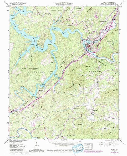 Classic USGS Murphy North Carolina 7.5'x7.5' Topo Map Image