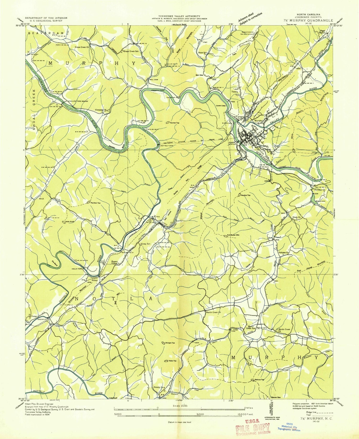 Classic USGS Murphy North Carolina 7.5'x7.5' Topo Map Image
