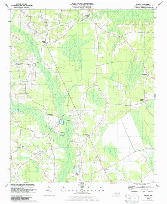 Classic USGS Nakina North Carolina 7.5'x7.5' Topo Map Image