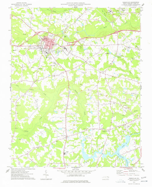 Classic USGS Nashville North Carolina 7.5'x7.5' Topo Map Image
