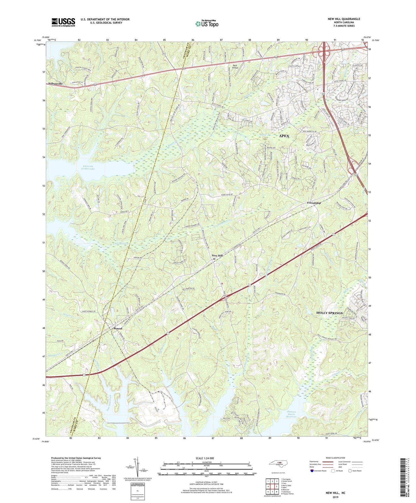 New Hill North Carolina US Topo Map Image