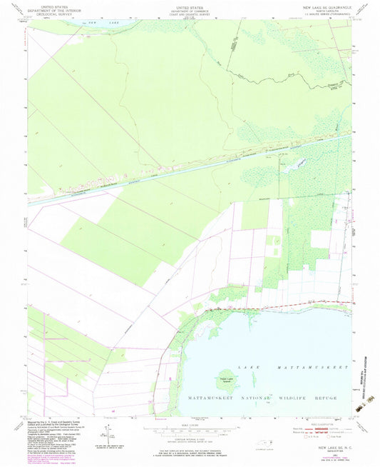 Classic USGS New Lake SE North Carolina 7.5'x7.5' Topo Map Image