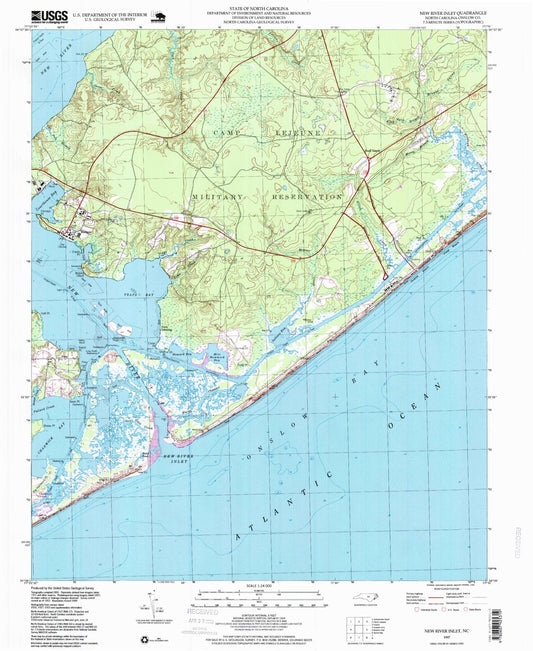 Classic USGS New River Inlet North Carolina 7.5'x7.5' Topo Map Image