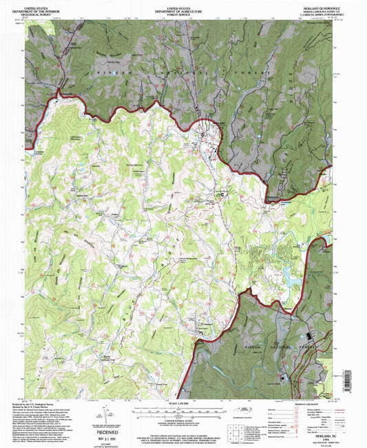 Classic USGS Newland North Carolina 7.5'x7.5' Topo Map Image