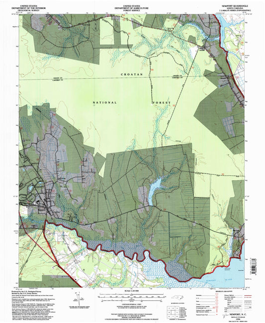 Classic USGS Newport North Carolina 7.5'x7.5' Topo Map Image