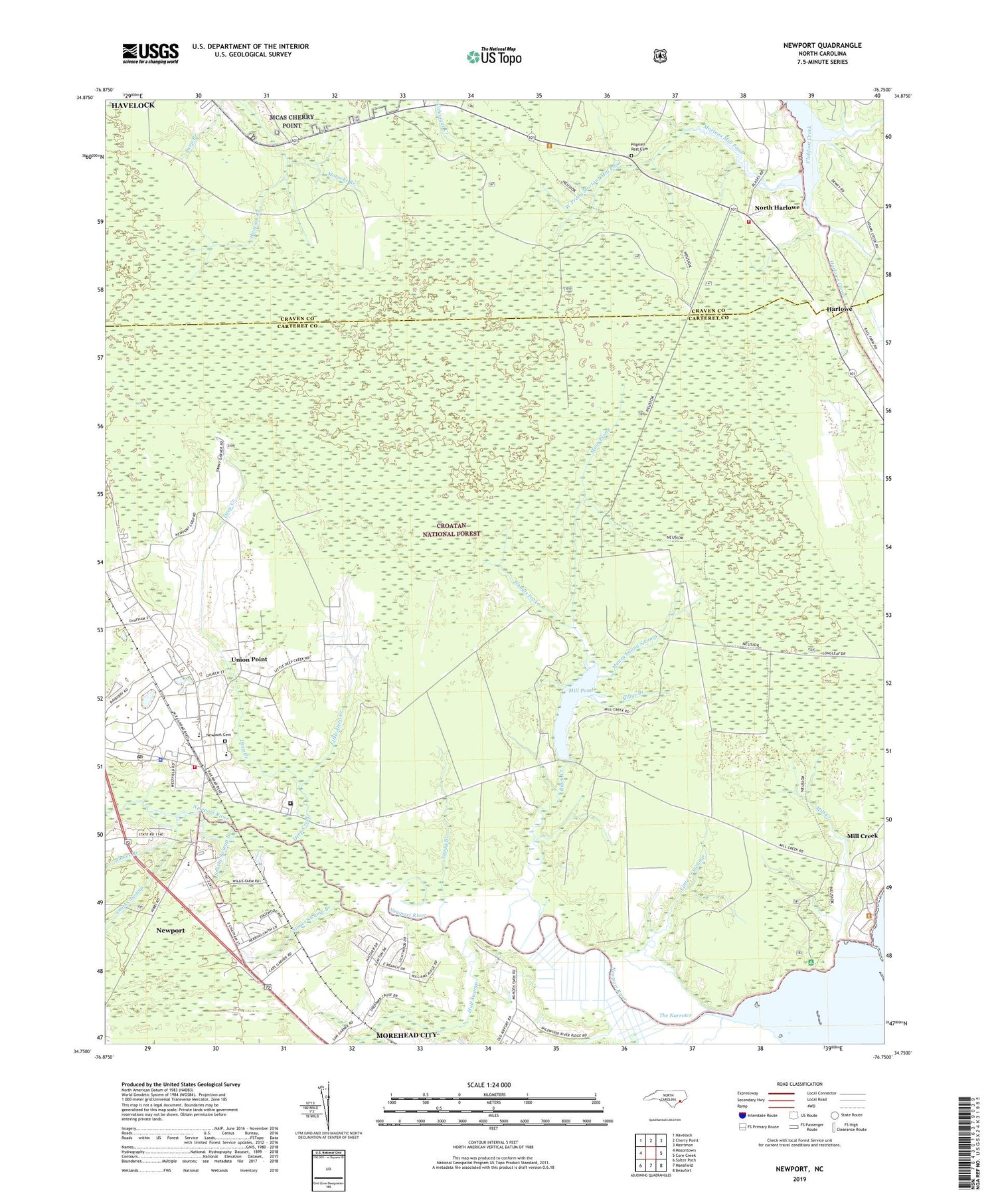 Newport North Carolina US Topo Map Image