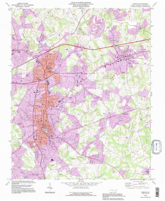 Classic USGS Newton North Carolina 7.5'x7.5' Topo Map Image