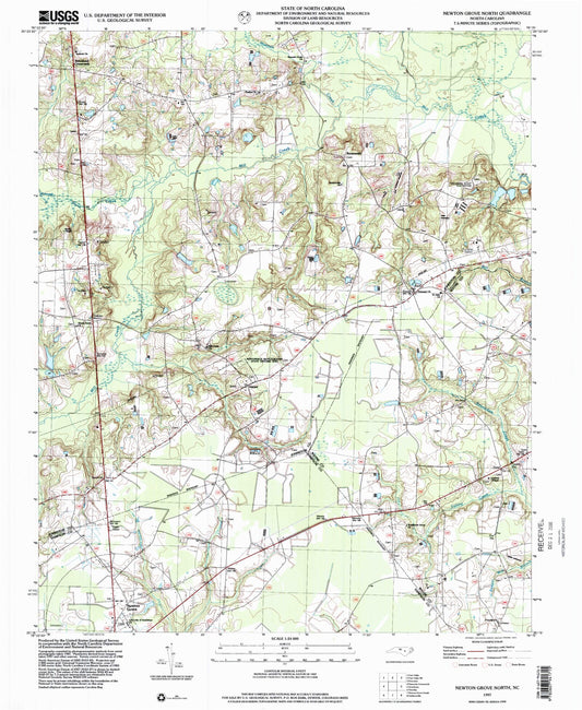 Classic USGS Newton Grove North North Carolina 7.5'x7.5' Topo Map Image