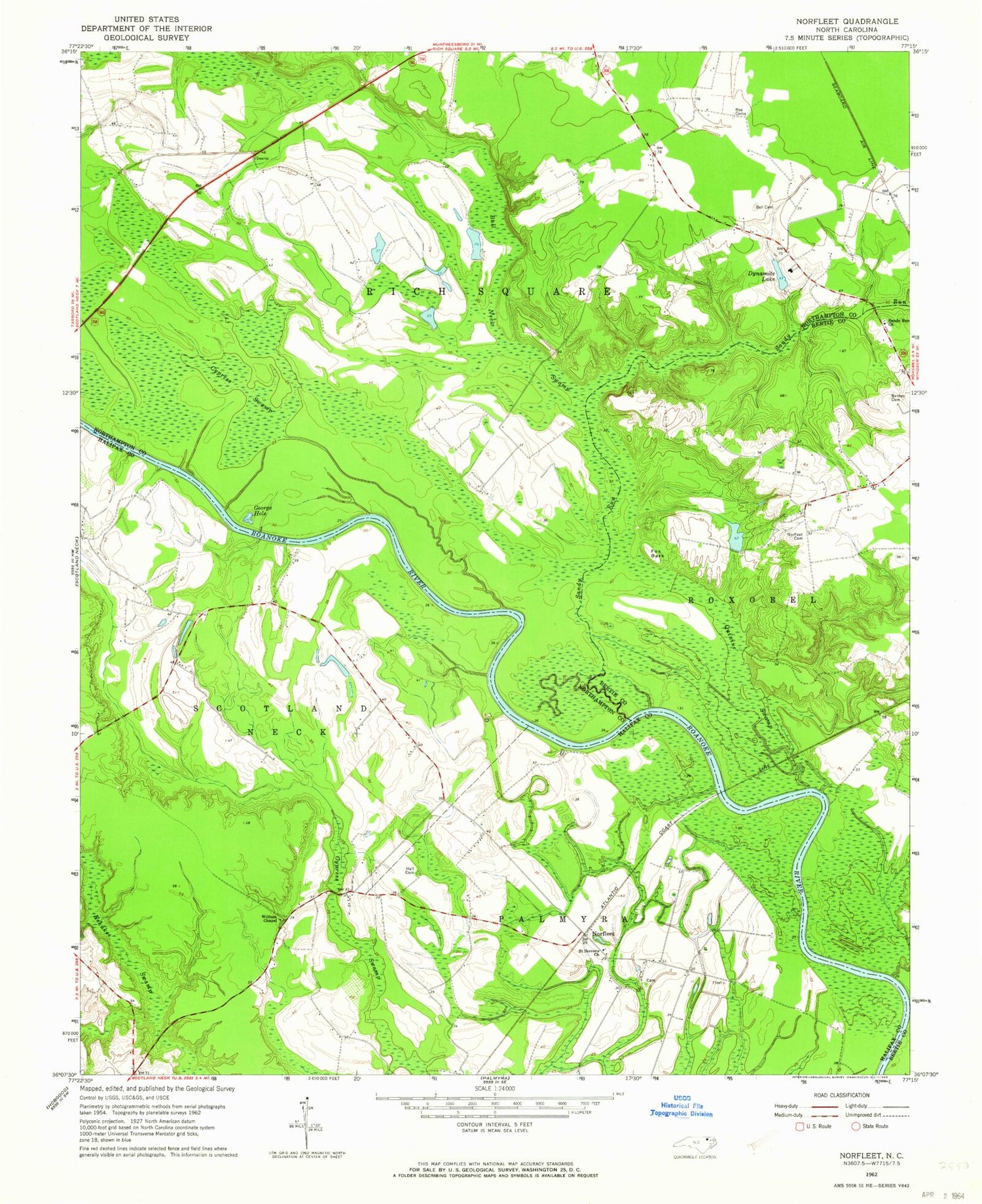 Classic USGS Norfleet North Carolina 7.5'x7.5' Topo Map Image