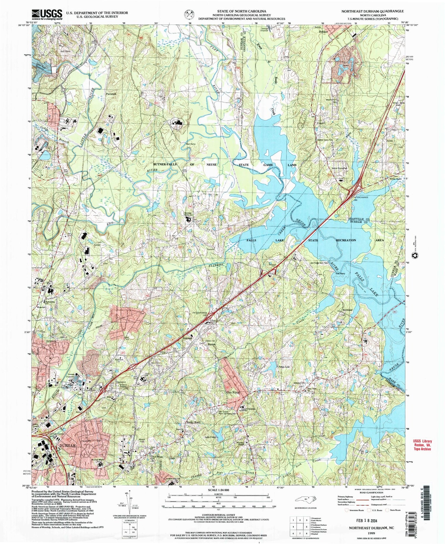 Classic USGS Northeast Durham North Carolina 7.5'x7.5' Topo Map Image