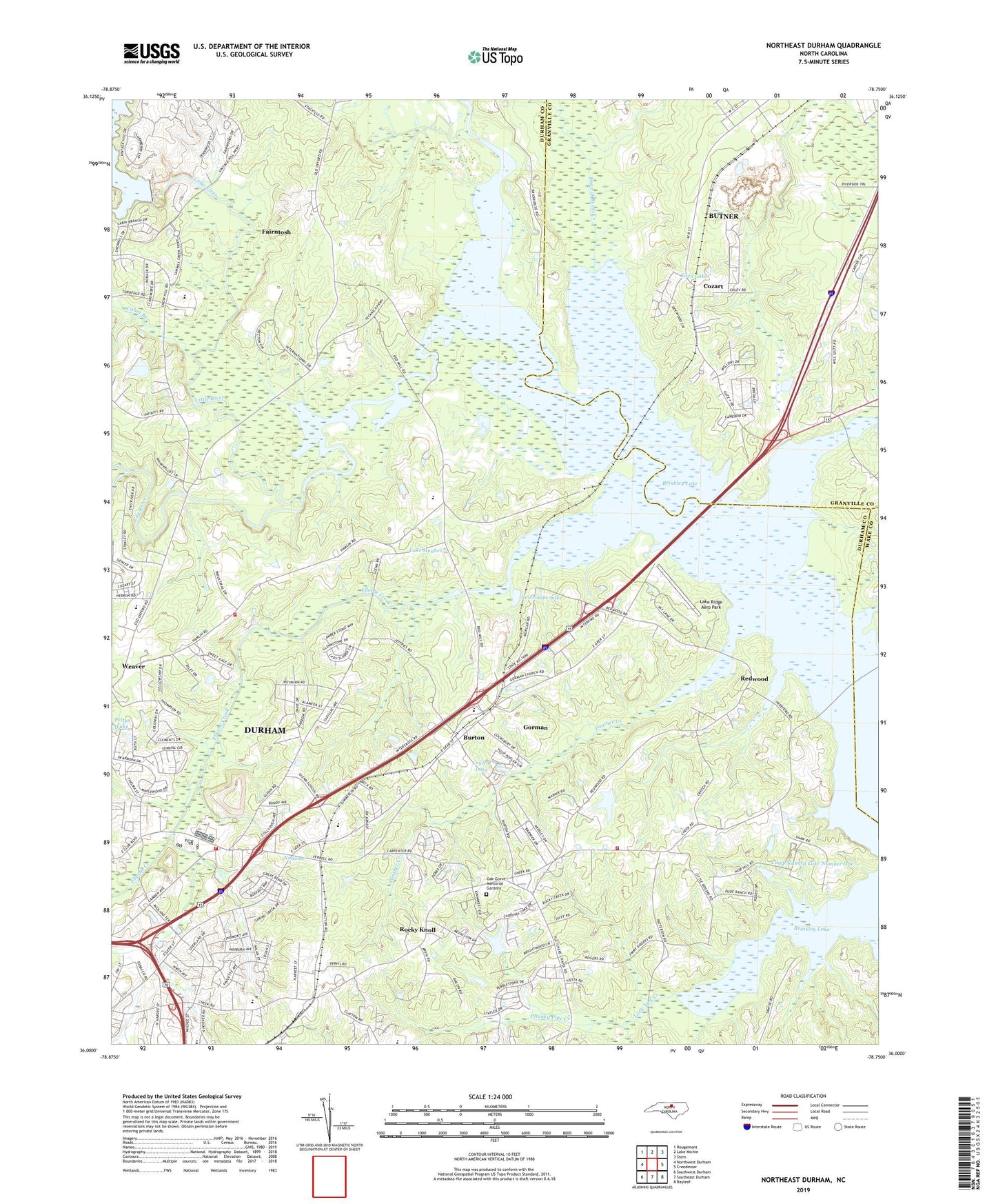 Northeast Durham North Carolina US Topo Map Image