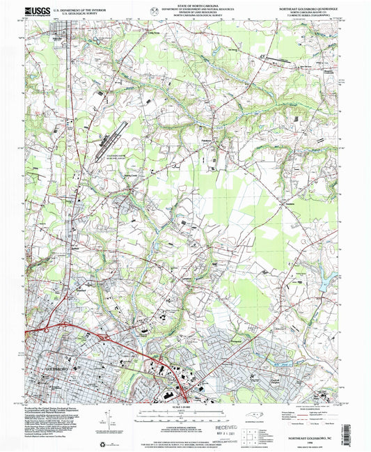 Classic USGS Northeast Goldsboro North Carolina 7.5'x7.5' Topo Map Image