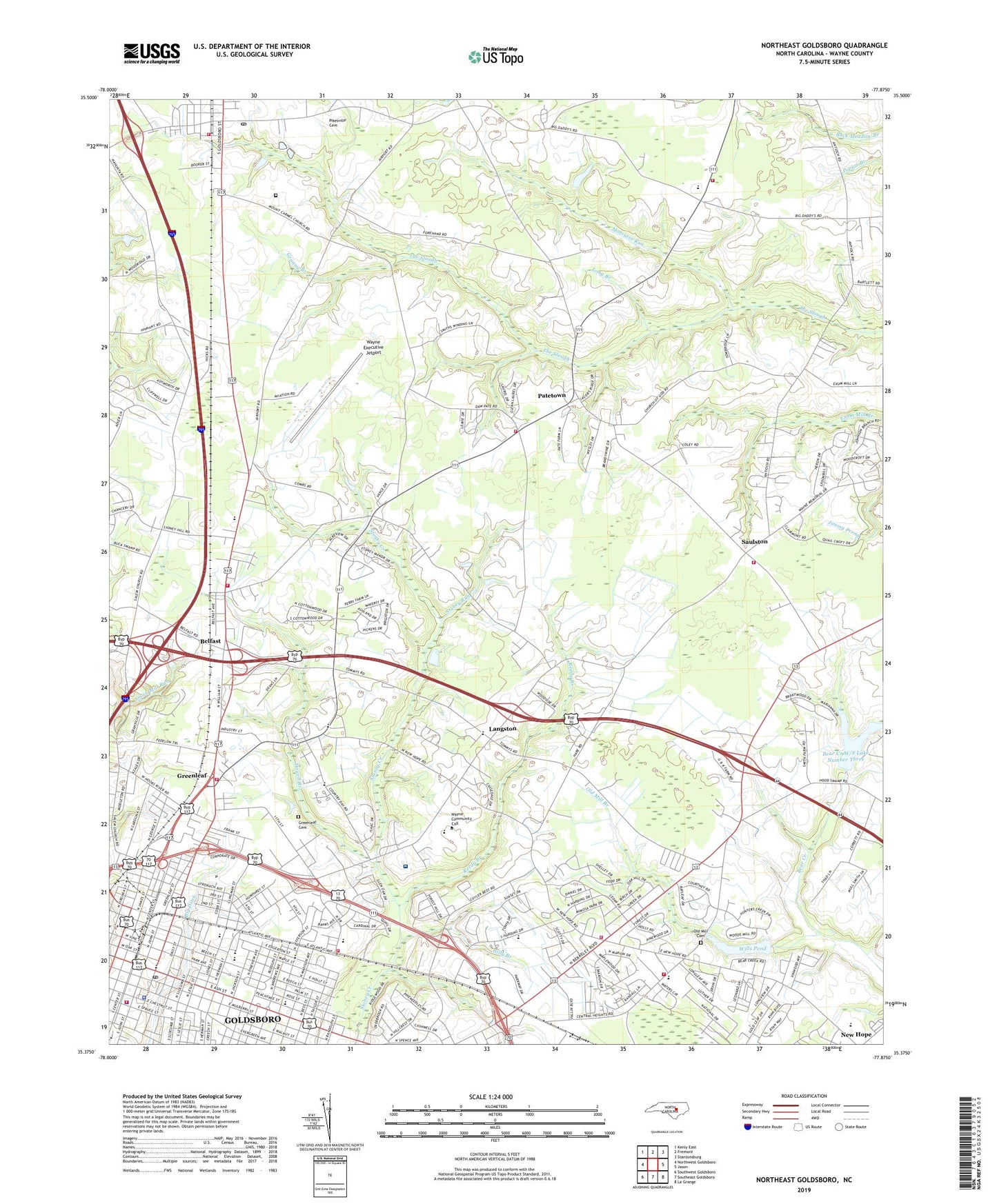 Northeast Goldsboro North Carolina US Topo Map Image