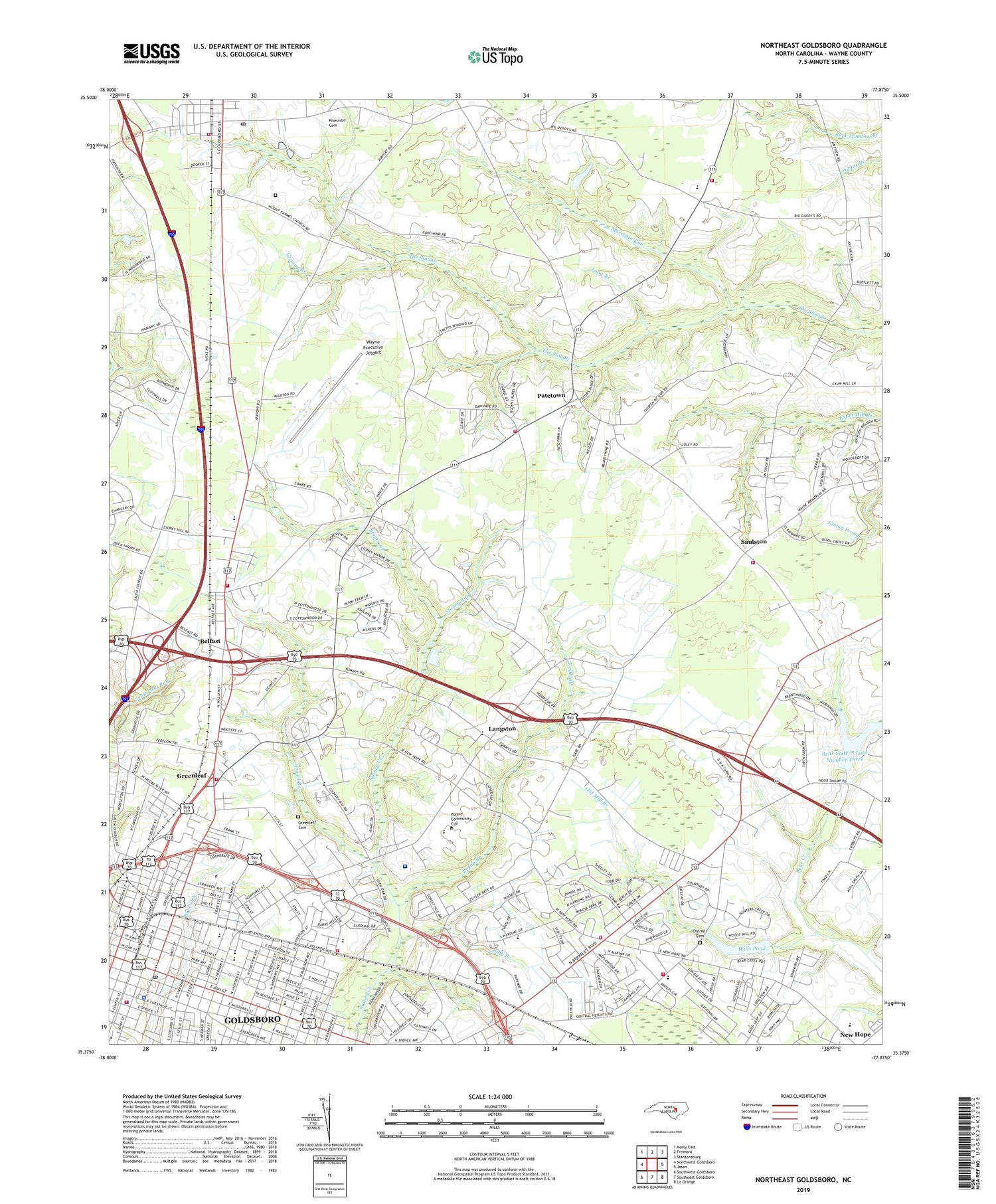 Northeast Goldsboro North Carolina US Topo Map Image