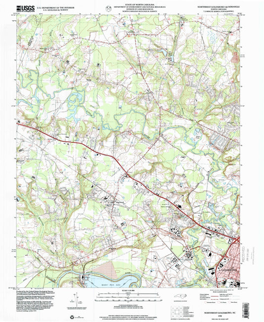 Classic USGS Northwest Goldsboro North Carolina 7.5'x7.5' Topo Map Image