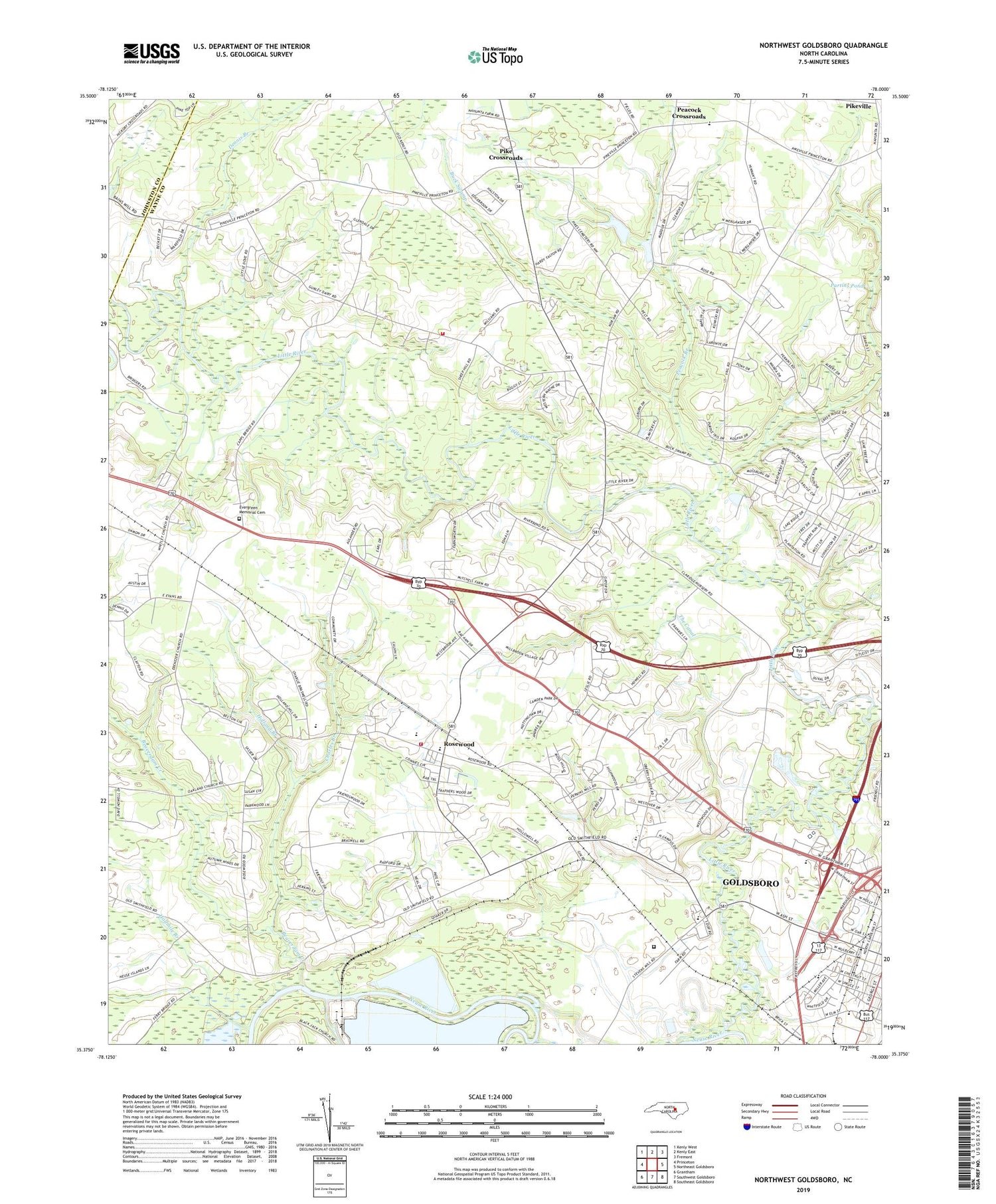 Northwest Goldsboro North Carolina US Topo Map Image