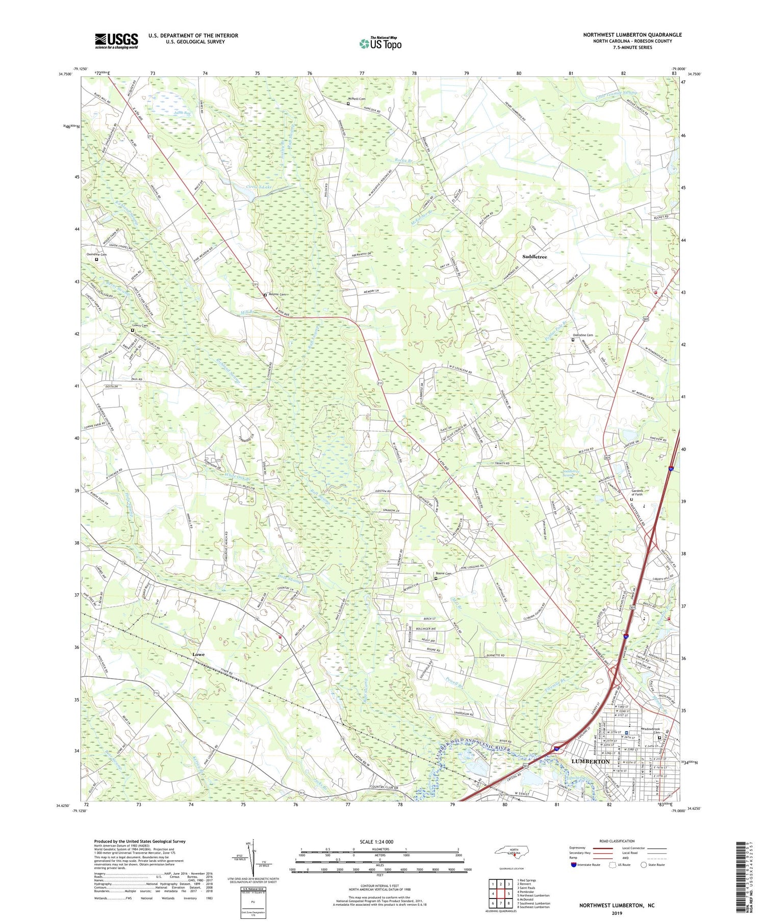 Northwest Lumberton North Carolina US Topo Map Image