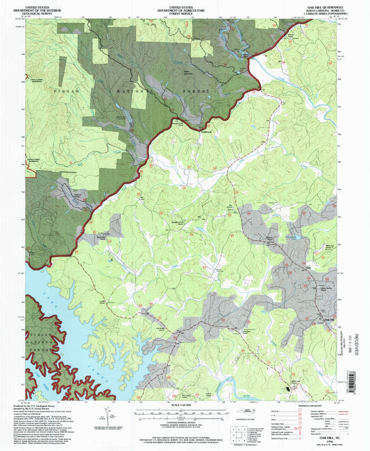 Classic USGS Oak Hill North Carolina 7.5'x7.5' Topo Map Image