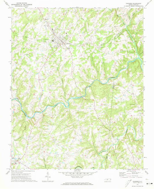 Classic USGS Oakboro North Carolina 7.5'x7.5' Topo Map Image
