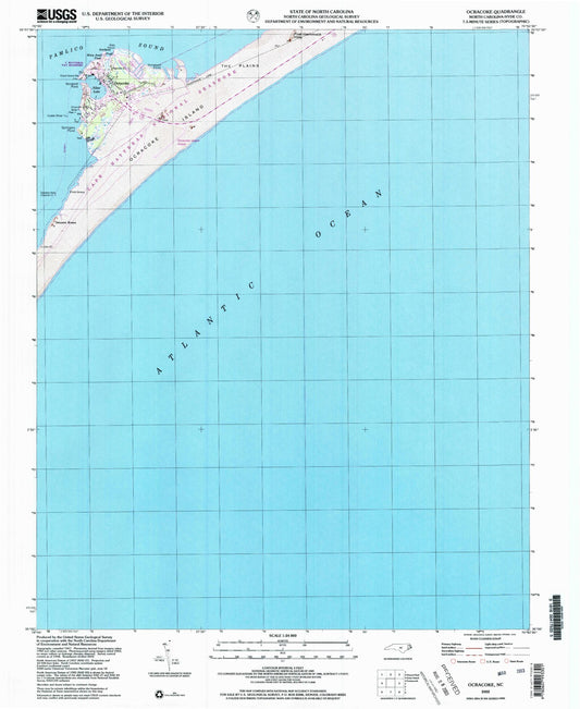 Classic USGS Ocracoke North Carolina 7.5'x7.5' Topo Map Image