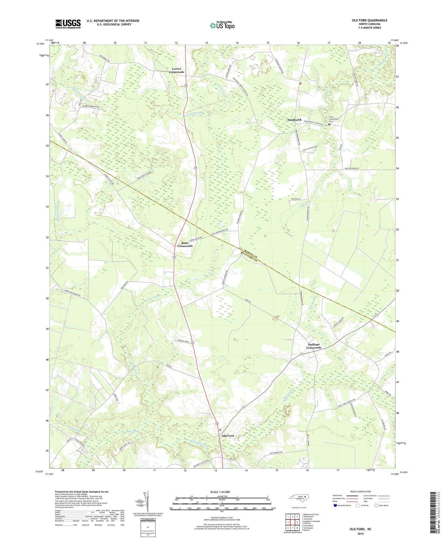 Old Ford North Carolina US Topo Map Image
