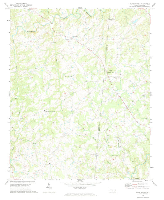 Classic USGS Olive Branch North Carolina 7.5'x7.5' Topo Map Image
