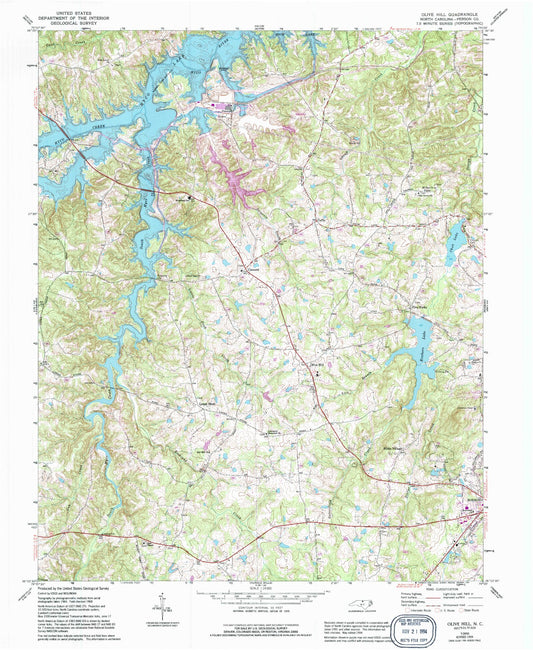 Classic USGS Olive Hill North Carolina 7.5'x7.5' Topo Map Image