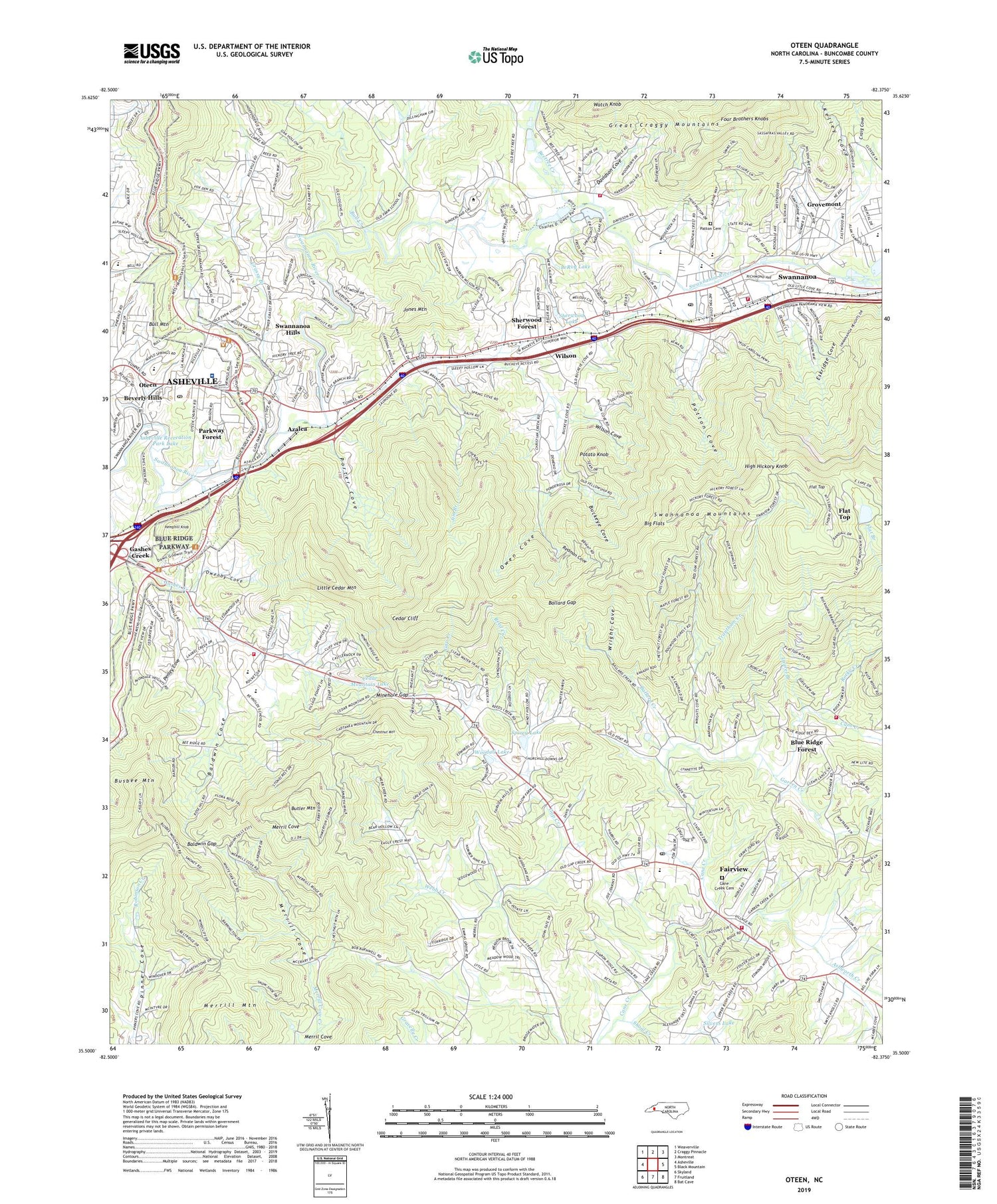 Oteen North Carolina US Topo Map Image