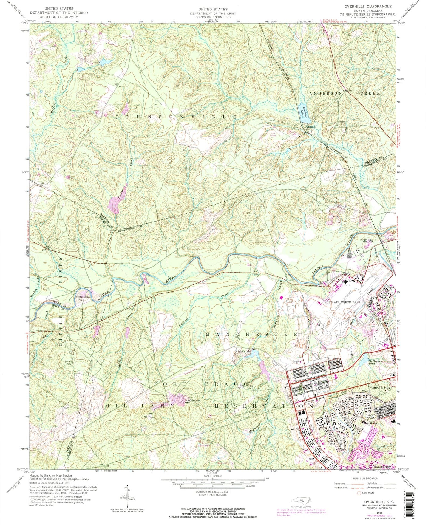 Classic USGS Overhills North Carolina 7.5'x7.5' Topo Map Image