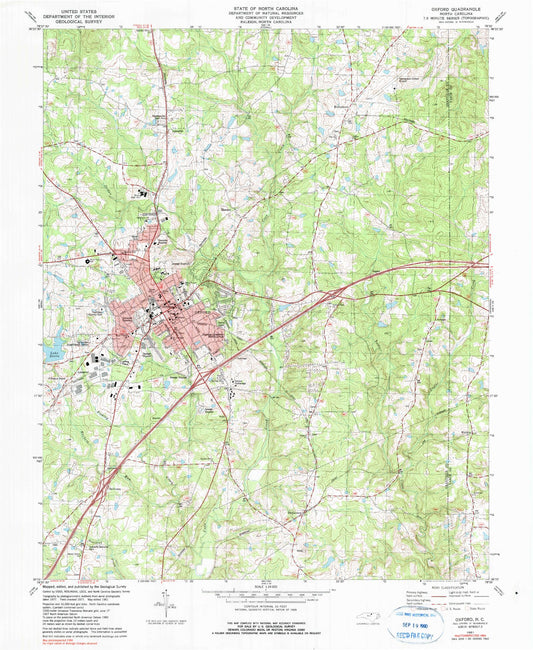 Classic USGS Oxford North Carolina 7.5'x7.5' Topo Map Image