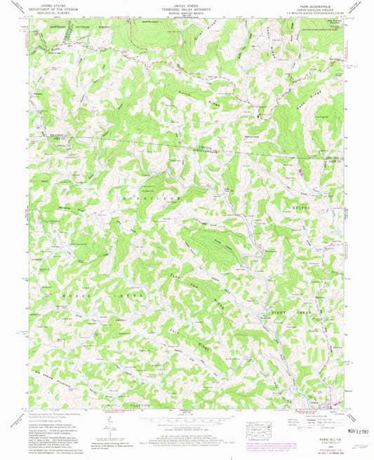 Classic USGS Park North Carolina 7.5'x7.5' Topo Map Image