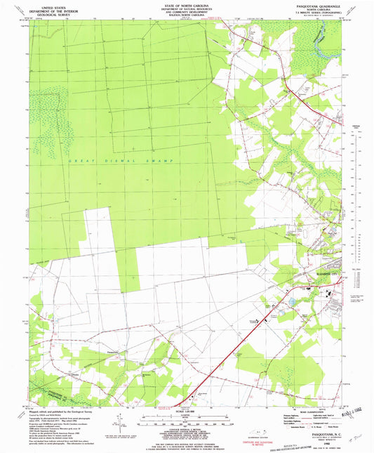 Classic USGS Pasquotank North Carolina 7.5'x7.5' Topo Map Image