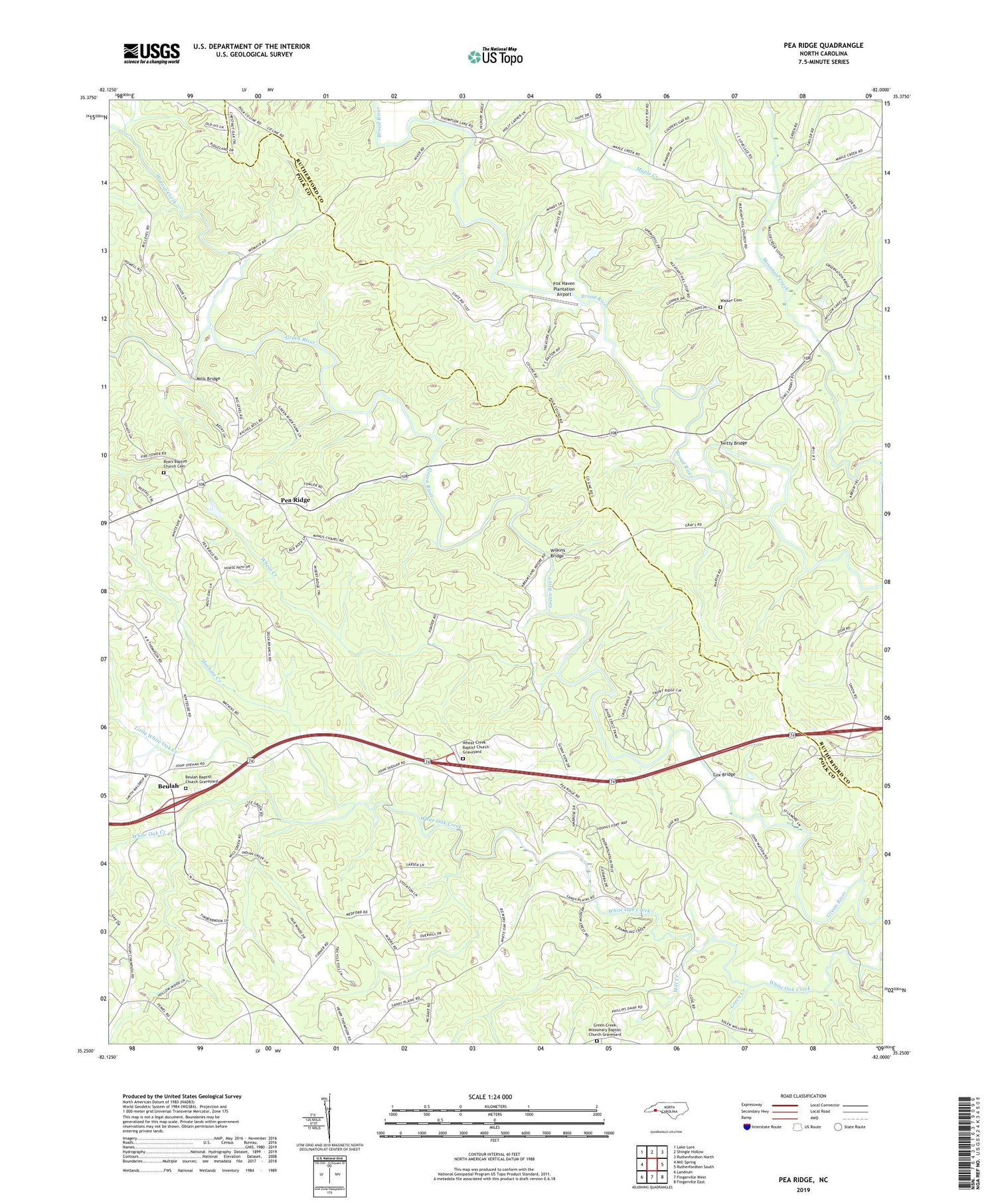 Pea Ridge North Carolina US Topo Map Image