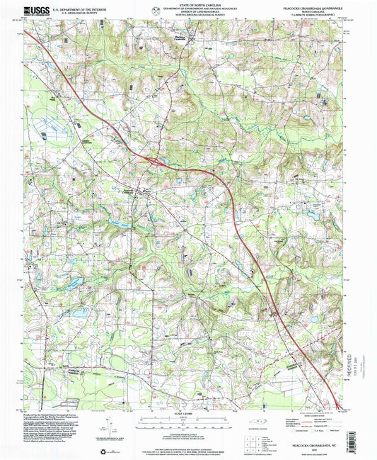 Classic USGS Peacocks Crossroads North Carolina 7.5'x7.5' Topo Map Image