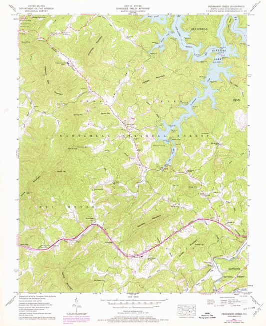 Classic USGS Persimmon Creek North Carolina 7.5'x7.5' Topo Map Image