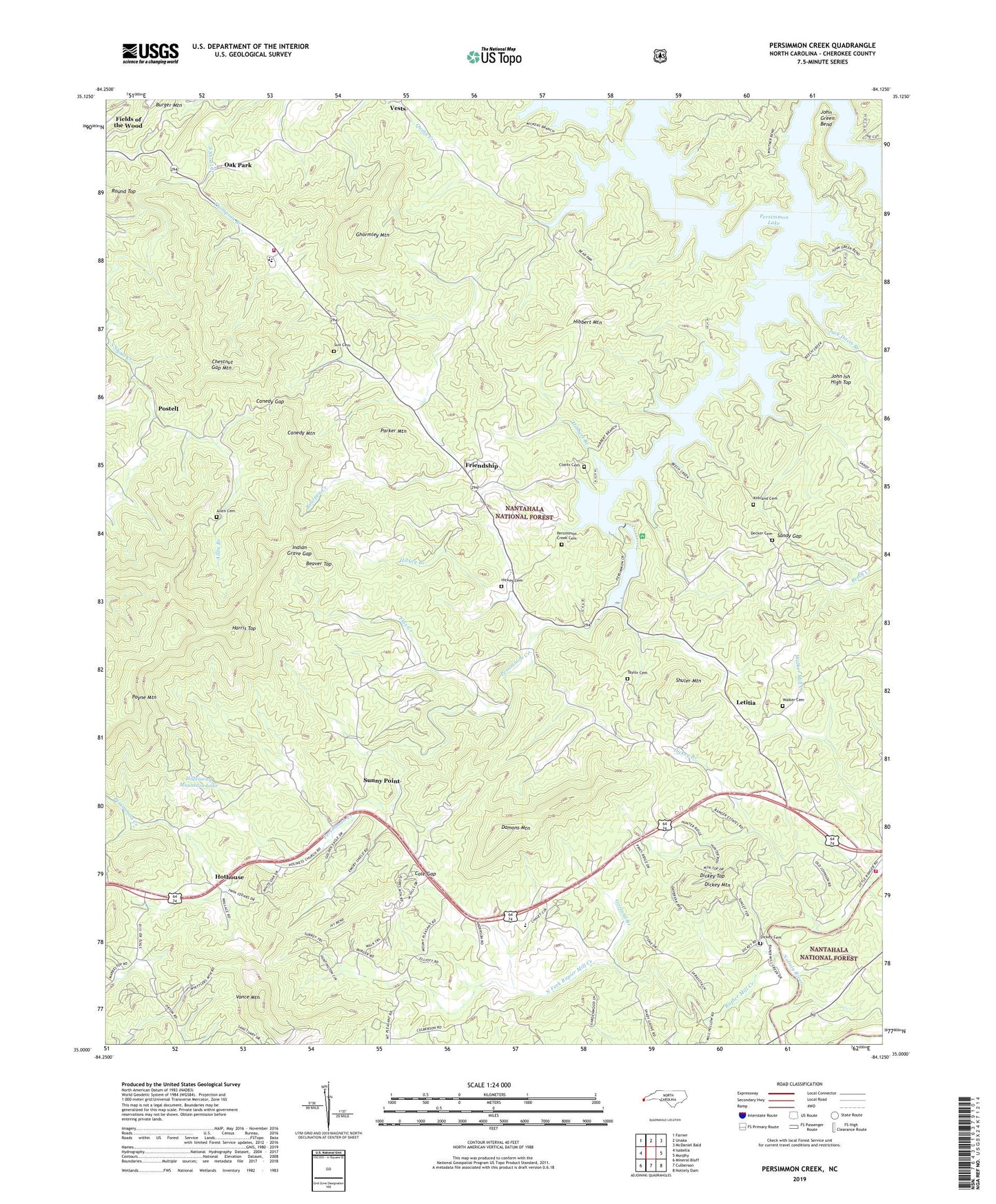 Persimmon Creek North Carolina US Topo Map Image