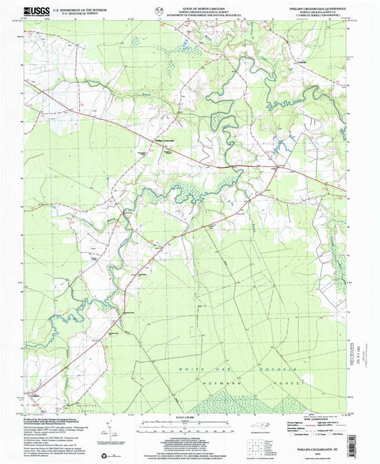 Classic USGS Phillips Crossroads North Carolina 7.5'x7.5' Topo Map Image