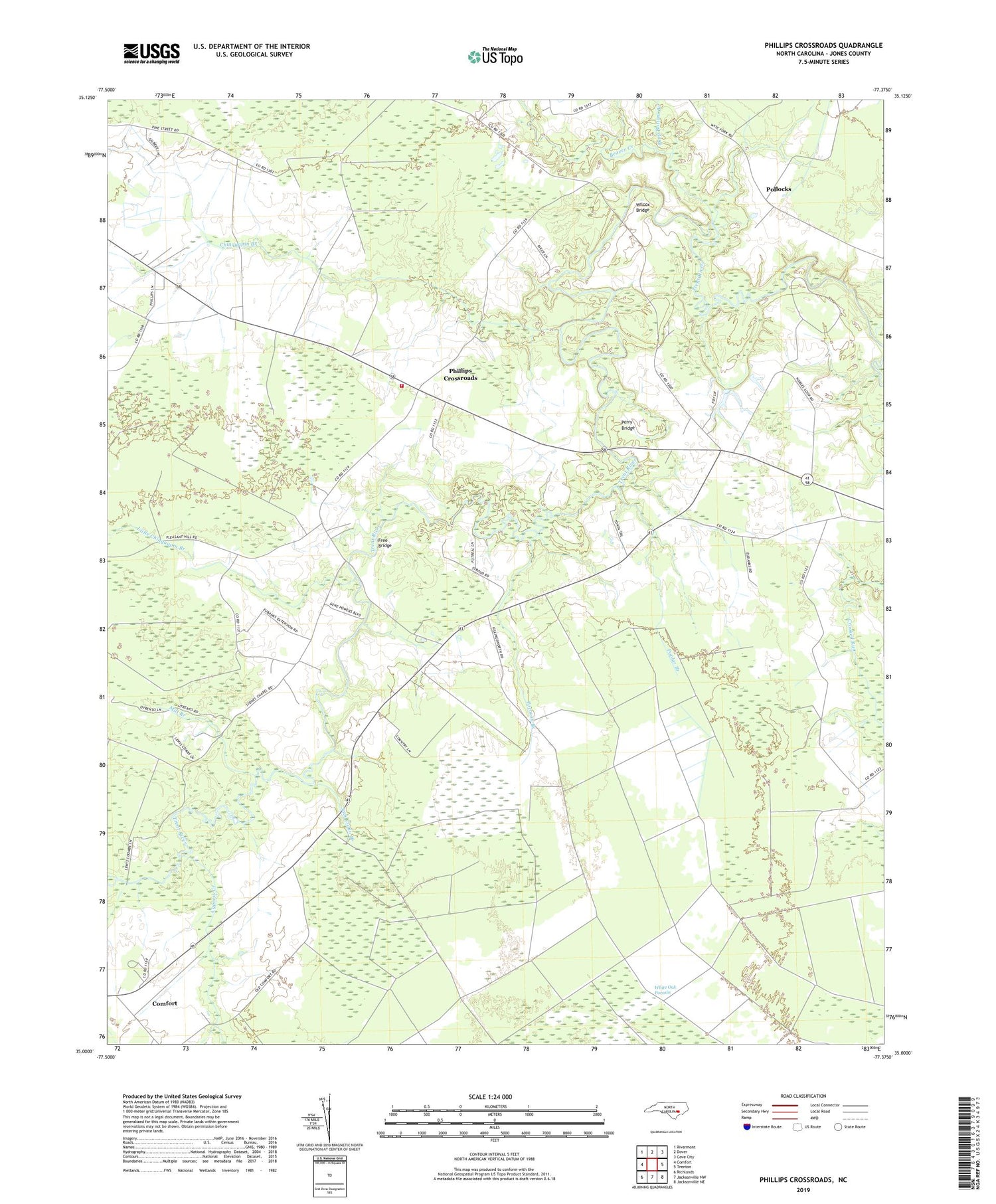 Phillips Crossroads North Carolina US Topo Map Image