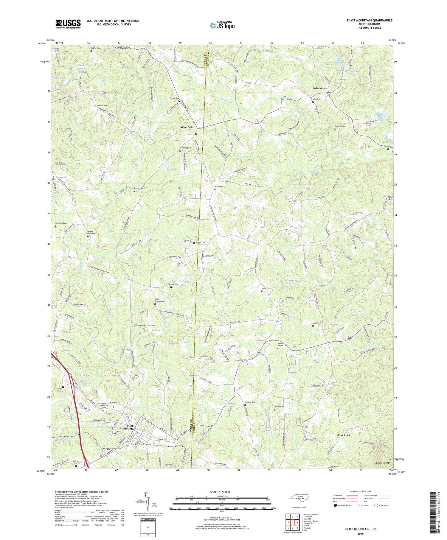 Pilot Mountain North Carolina US Topo Map Image