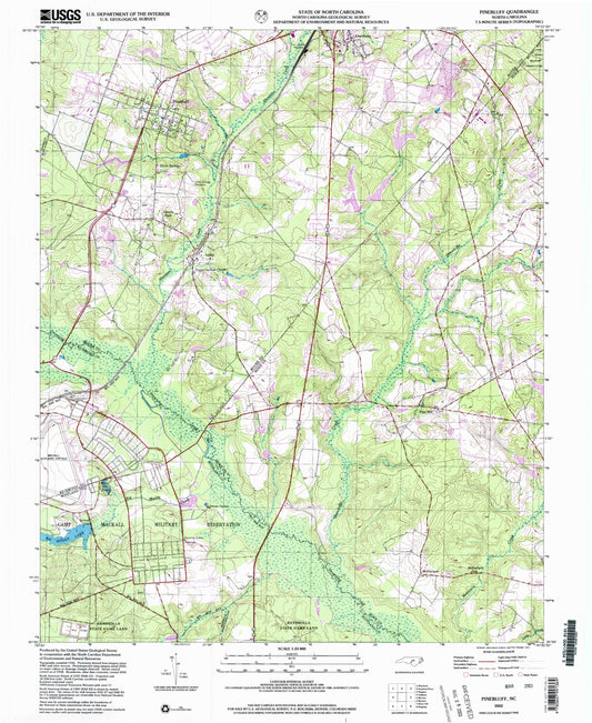 Classic USGS Pinebluff North Carolina 7.5'x7.5' Topo Map Image