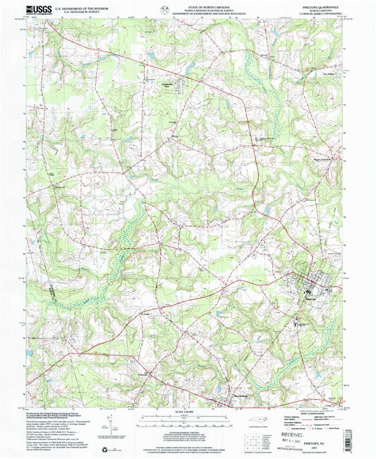 Classic USGS Pinetops North Carolina 7.5'x7.5' Topo Map Image