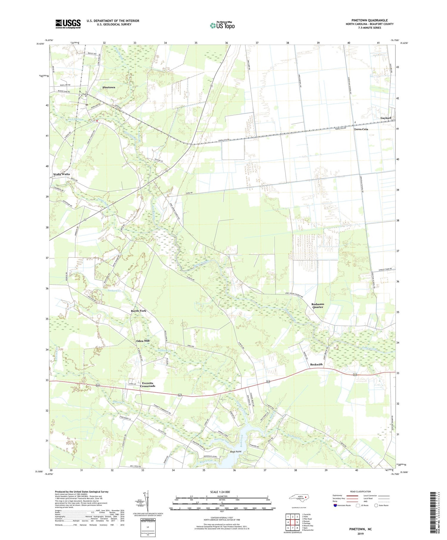 Pinetown North Carolina US Topo Map Image